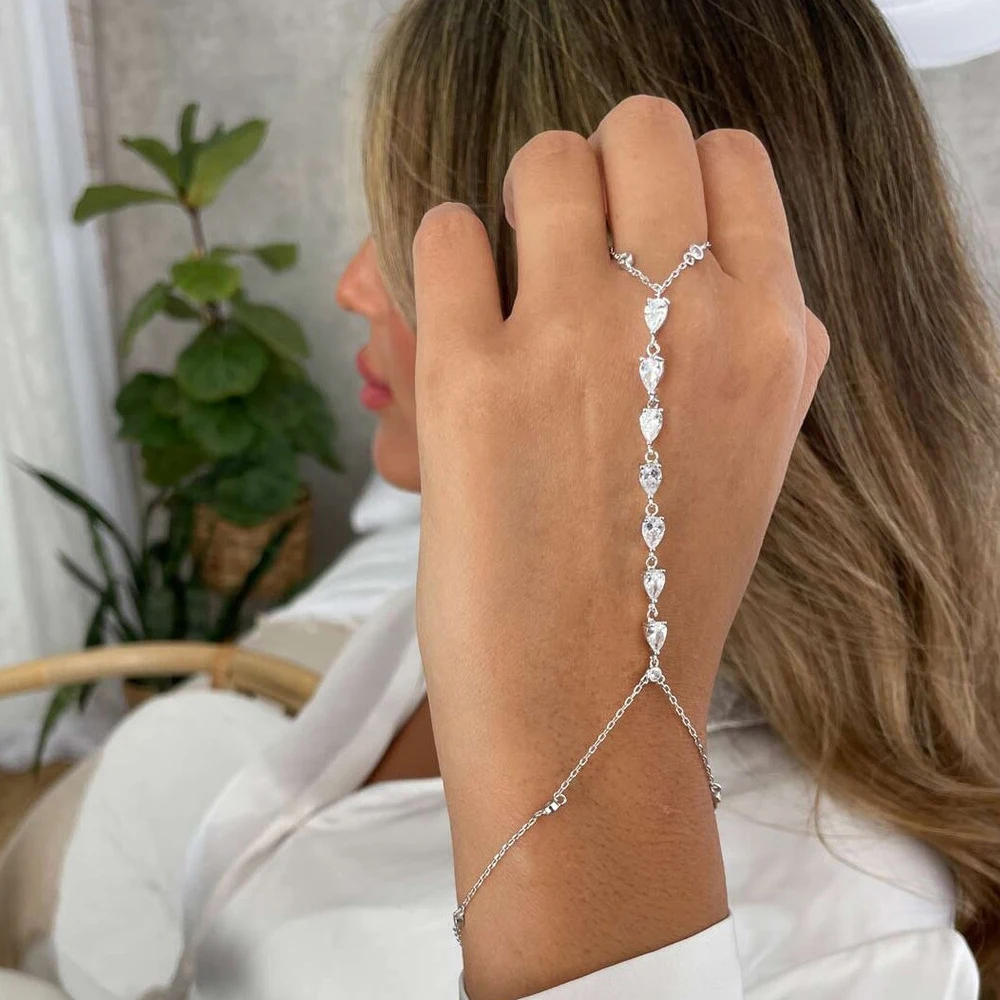 Jewelry & Watches Company - Fashion Zircon Teardrop Finger Bracelet Slave