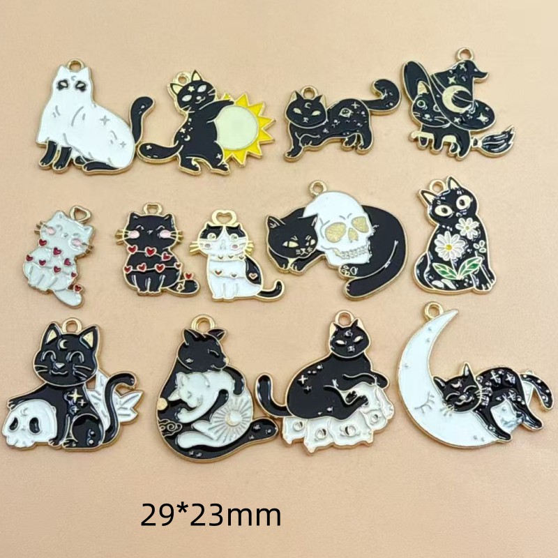 Jewelry & Watches Company - 10pcs Original Alloy Enamel Black Cat