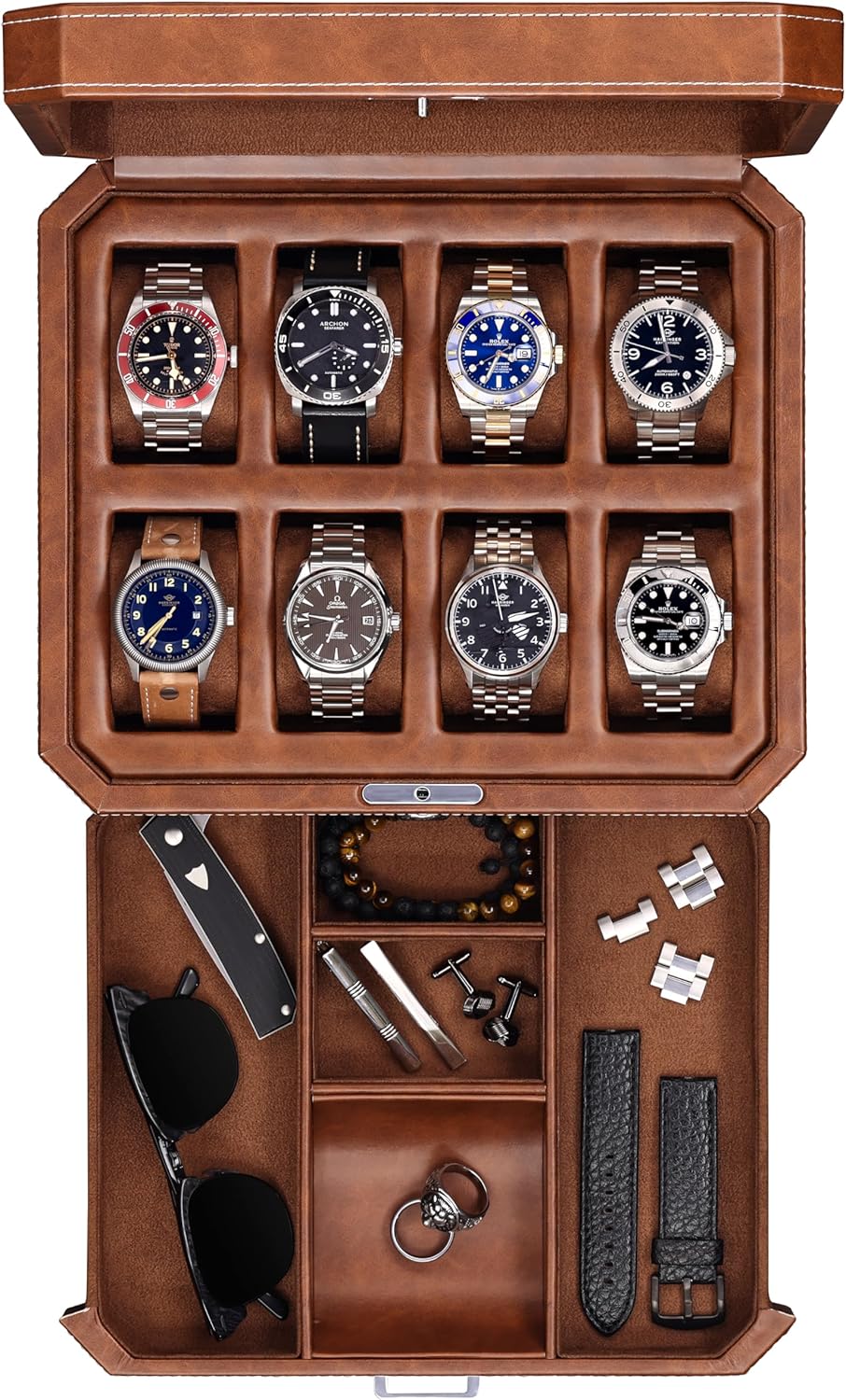 Watch Display Box - 8 Slot Leather Watch Box with
