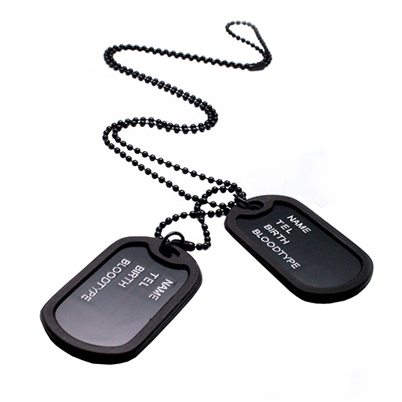 Mens Dog Tag Necklace - Fashion Military Collares Black 2 Dog