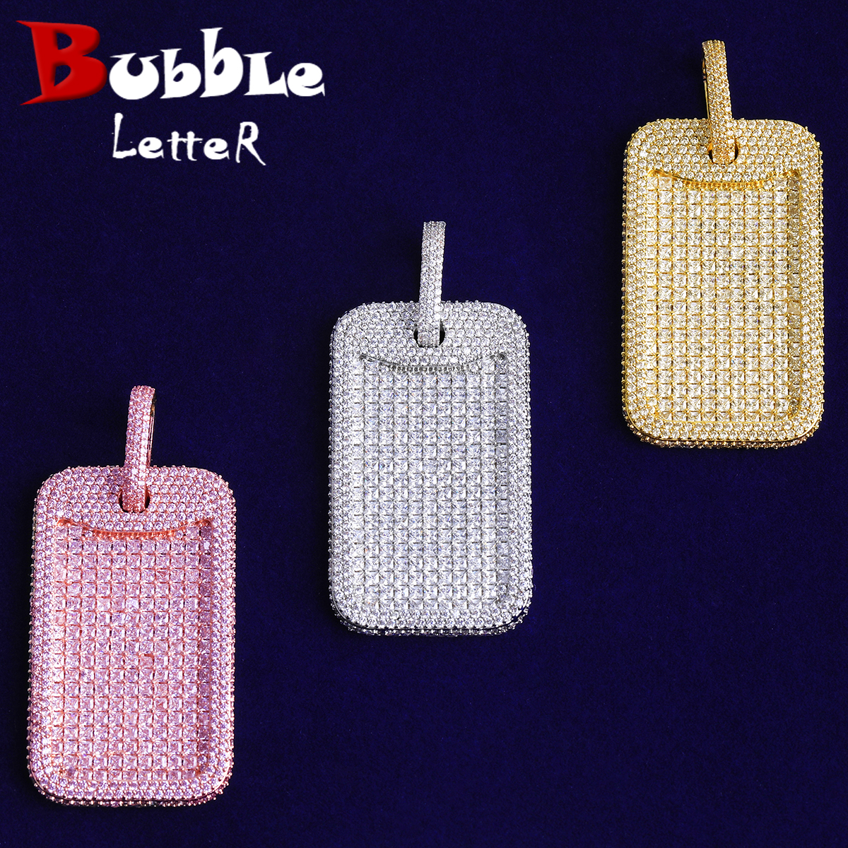 Bubble Letter Iced Out Dog Tag - Mens Dog Tag Necklace บทวิจารณ์และราคา
