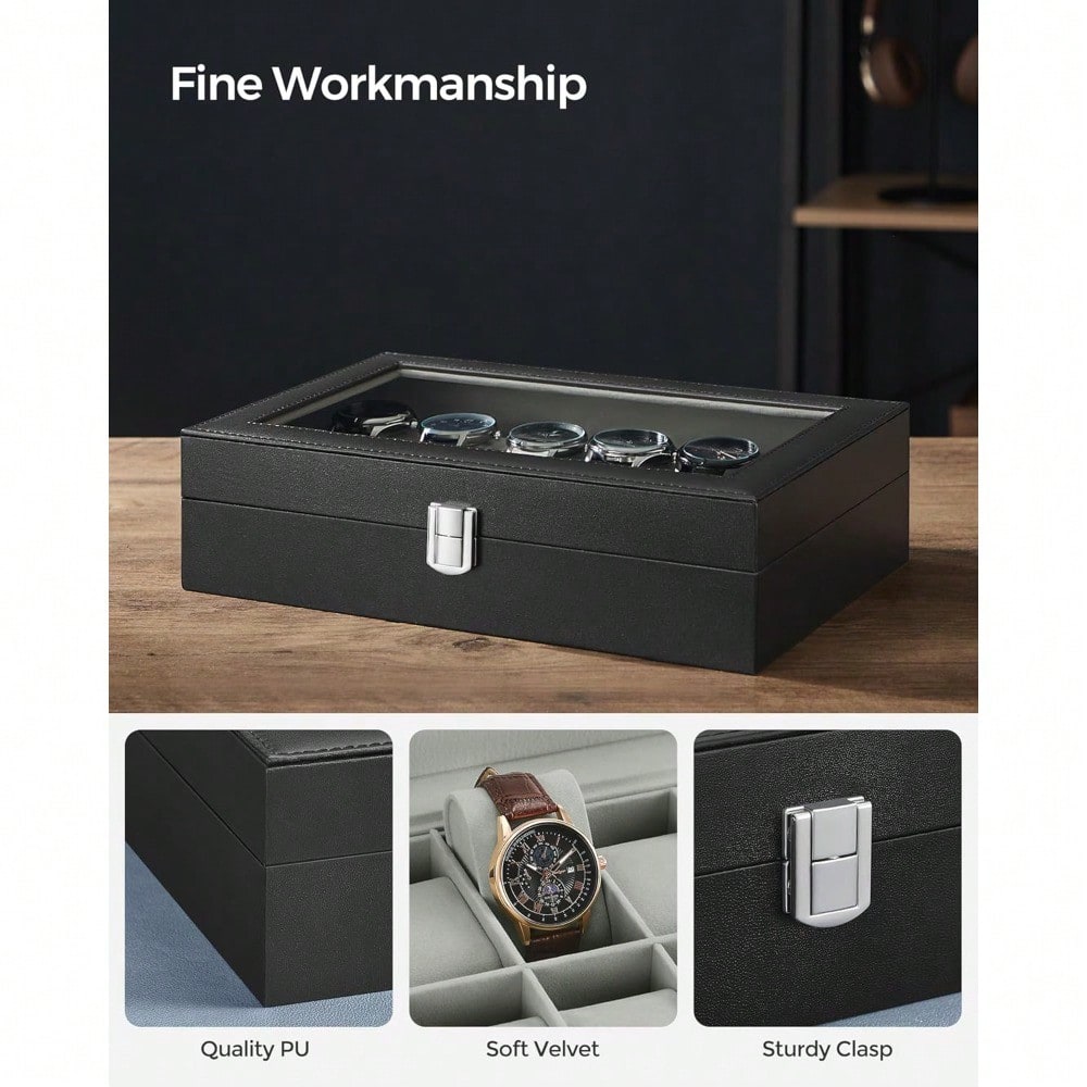 12 Slot Black Watch Box Organi - Watch Display Box บทวิจารณ์และราคา