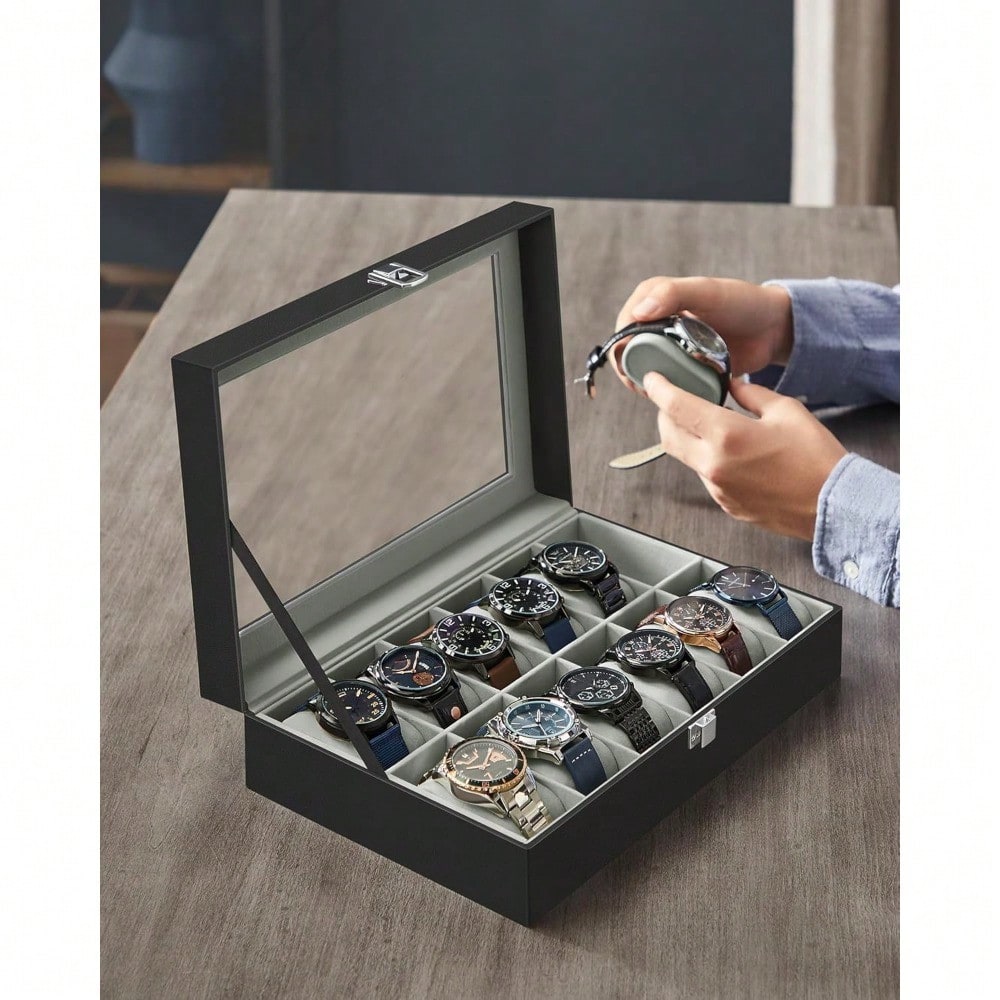 12 Slot Black Watch Box Organi - Watch Display Box บทวิจารณ์และราคา