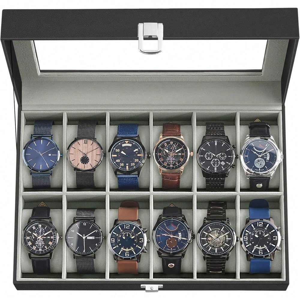 12 Slot Black Watch Box Organi - Watch Display Box บทวิจารณ์และราคา