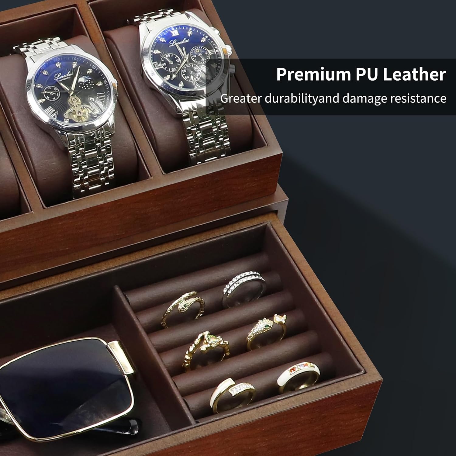 Wooden Watch Box with 6 Slots  - Watch Display Box บทวิจารณ์และราคา