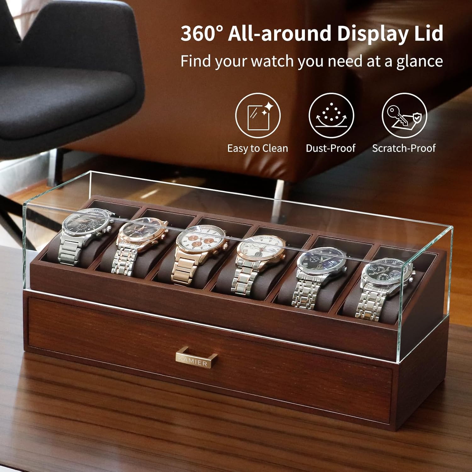 Wooden Watch Box with 6 Slots  - Watch Display Box บทวิจารณ์และราคา