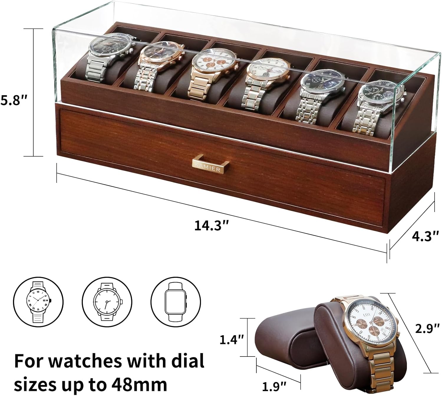 Wooden Watch Box with 6 Slots  - Watch Display Box บทวิจารณ์และราคา