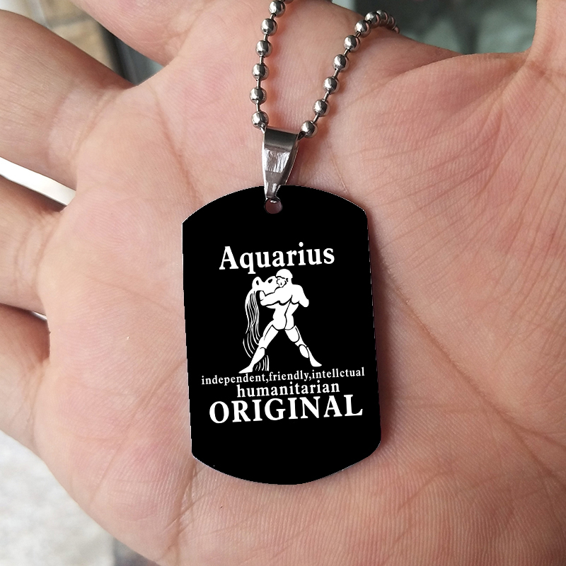 12 Zodiac Signs Necklace For M - Mens Dog Tag Necklace บทวิจารณ์และราคา