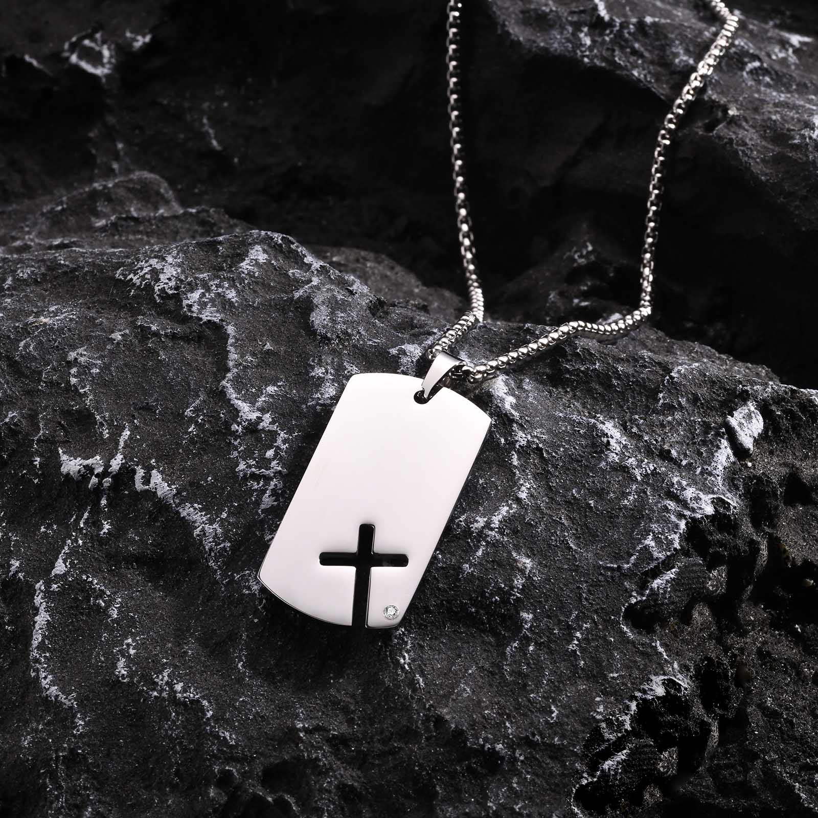 Hollow Cross DogTag Necklaces  - Mens Dog Tag Necklace บทวิจารณ์และราคา