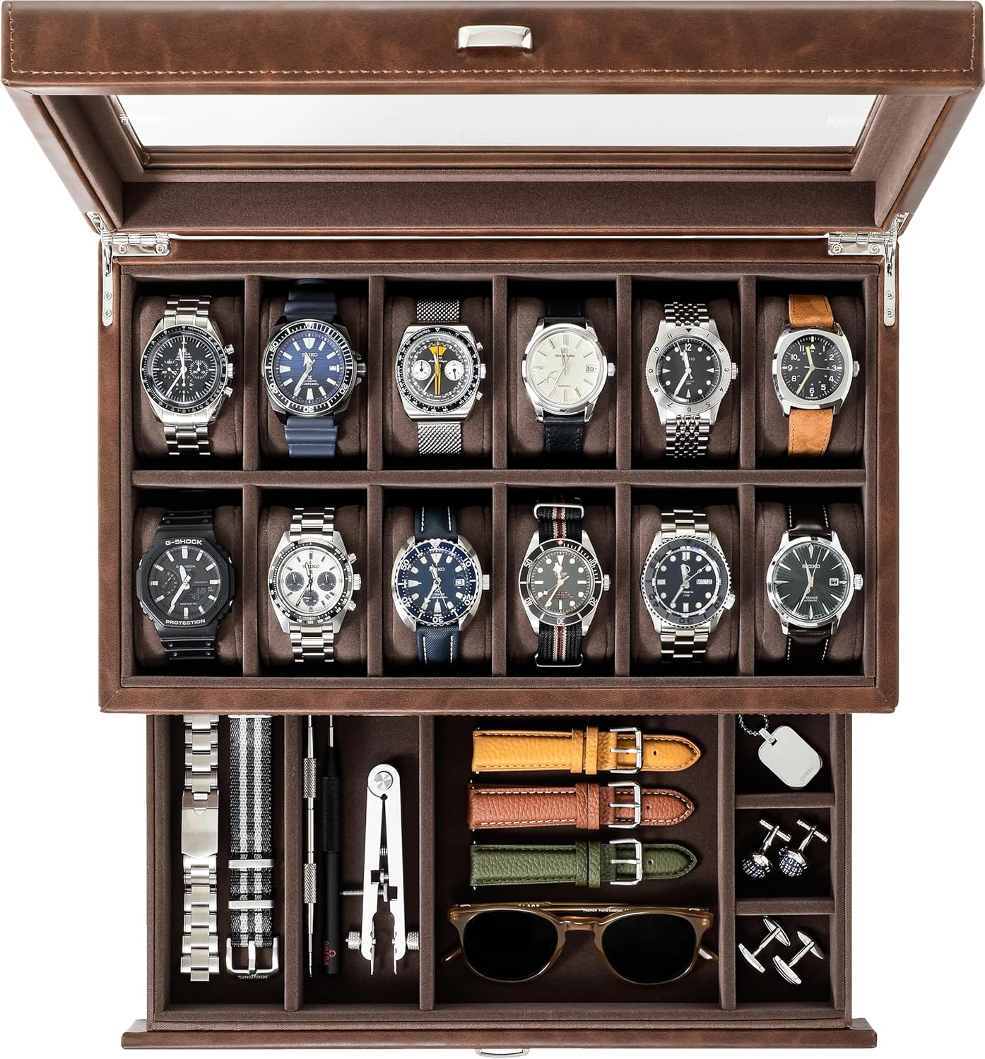 12-Slot Watch Box with Glass D - Watch Display Box บทวิจารณ์และราคา