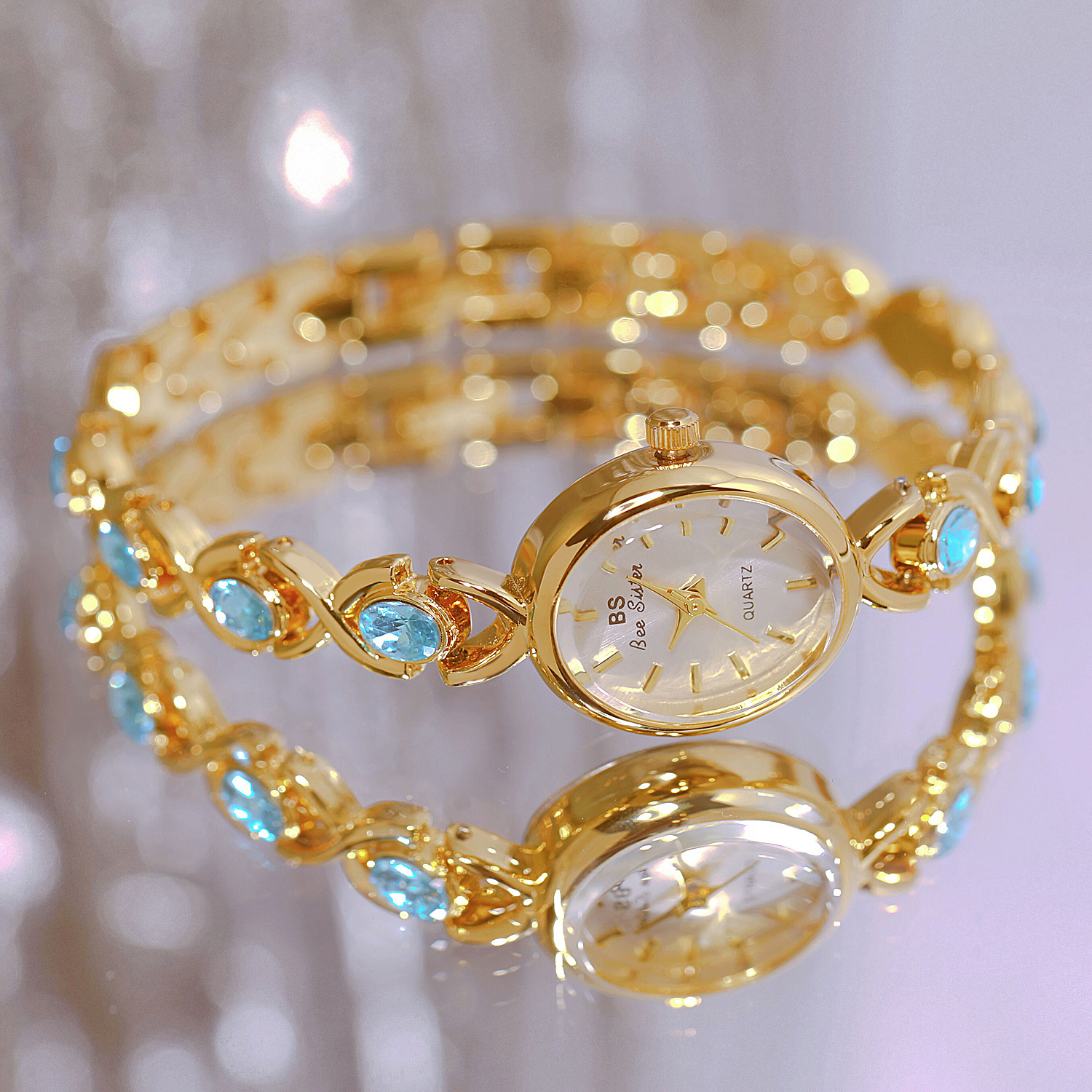 Blue Jewel Oval Bracelet Watch - Jewels In Quartz Watches บทวิจารณ์และราคา