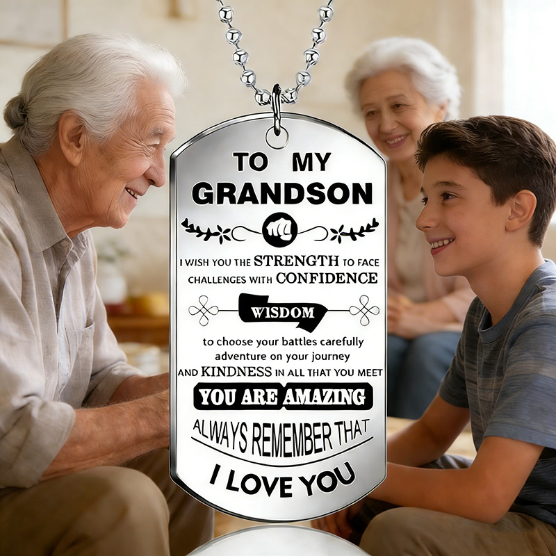 To My Grandson Inspirational N - Mens Dog Tag Necklace บทวิจารณ์และราคา