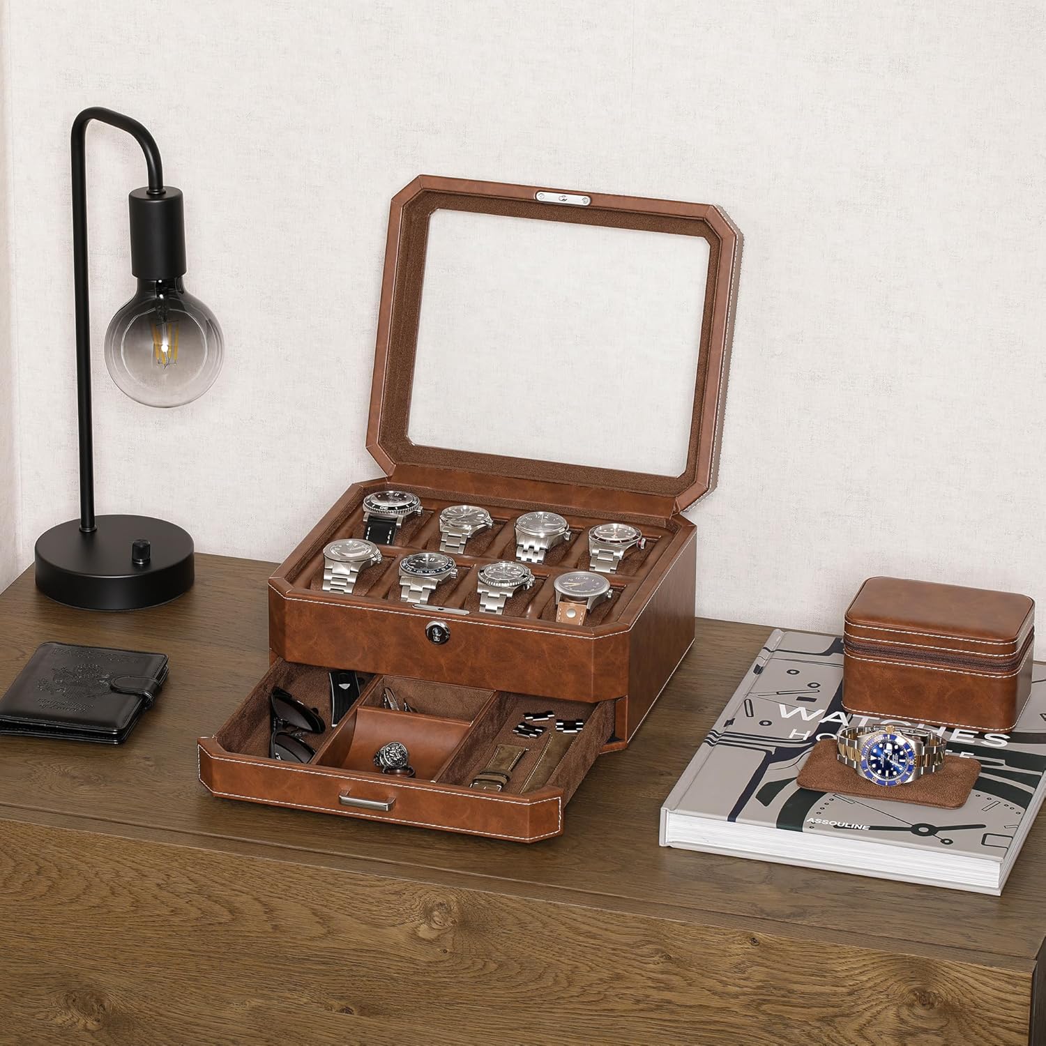 8 Slot Leather Watch Box with  - Watch Display Box บทวิจารณ์และราคา