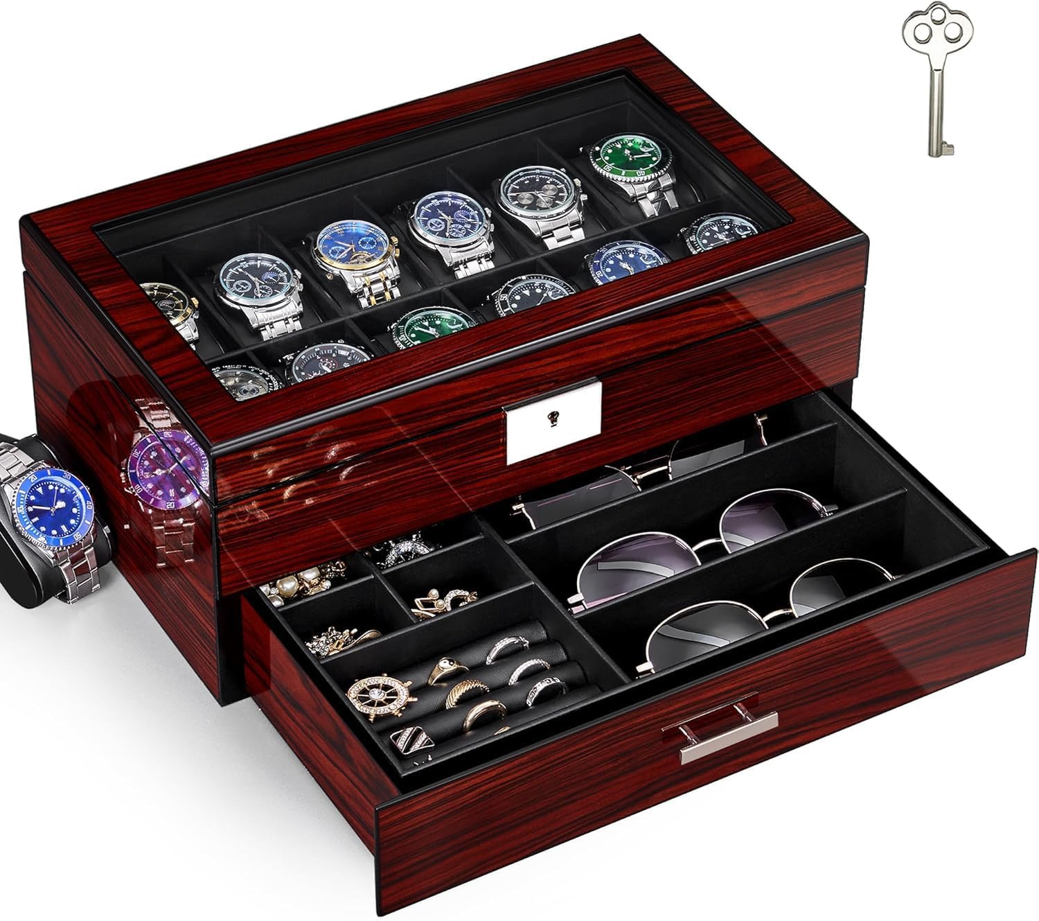 12-Slot Watch Box with Glass L - Watch Display Box บทวิจารณ์และราคา