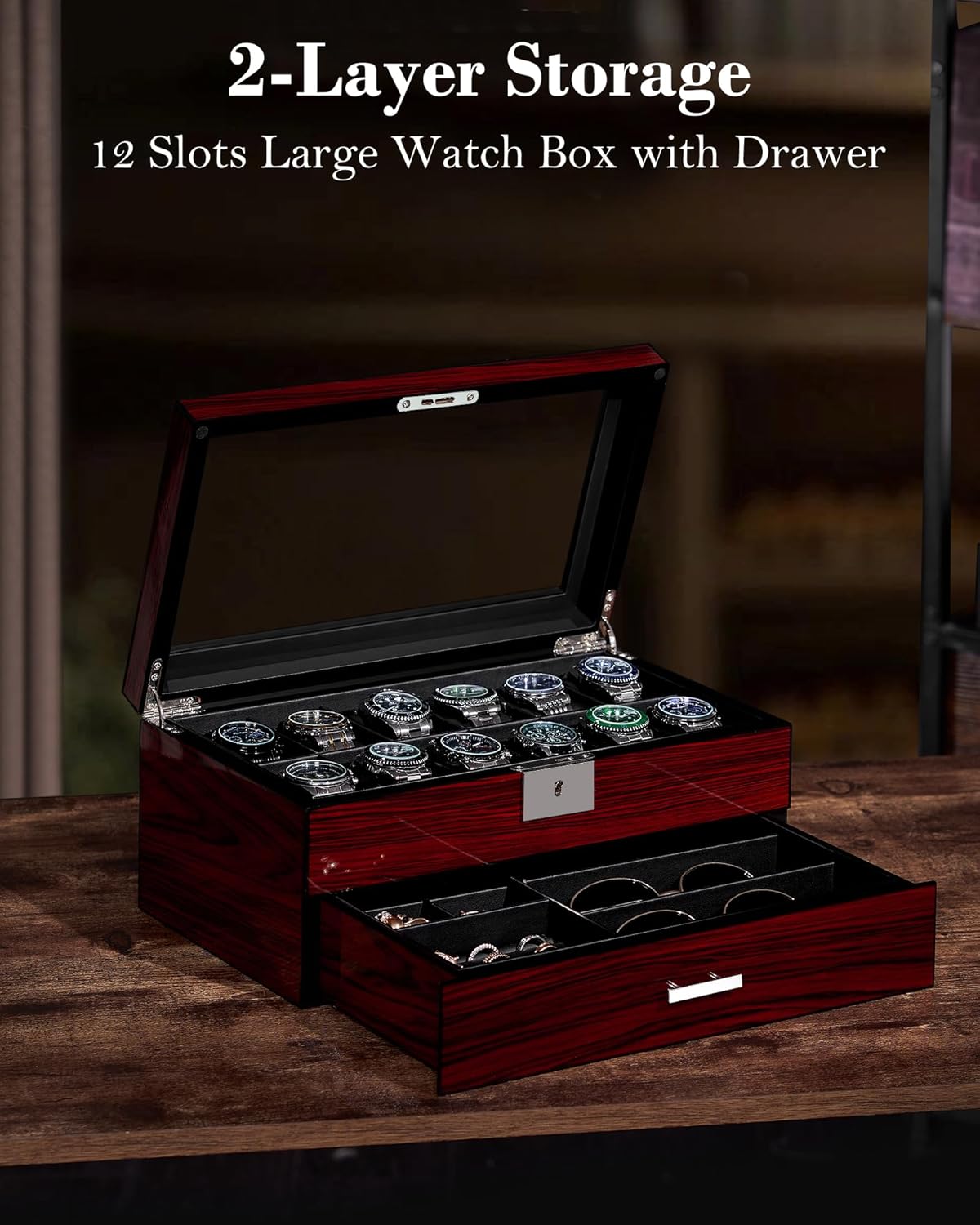 12-Slot Watch Box with Glass L - Watch Display Box บทวิจารณ์และราคา