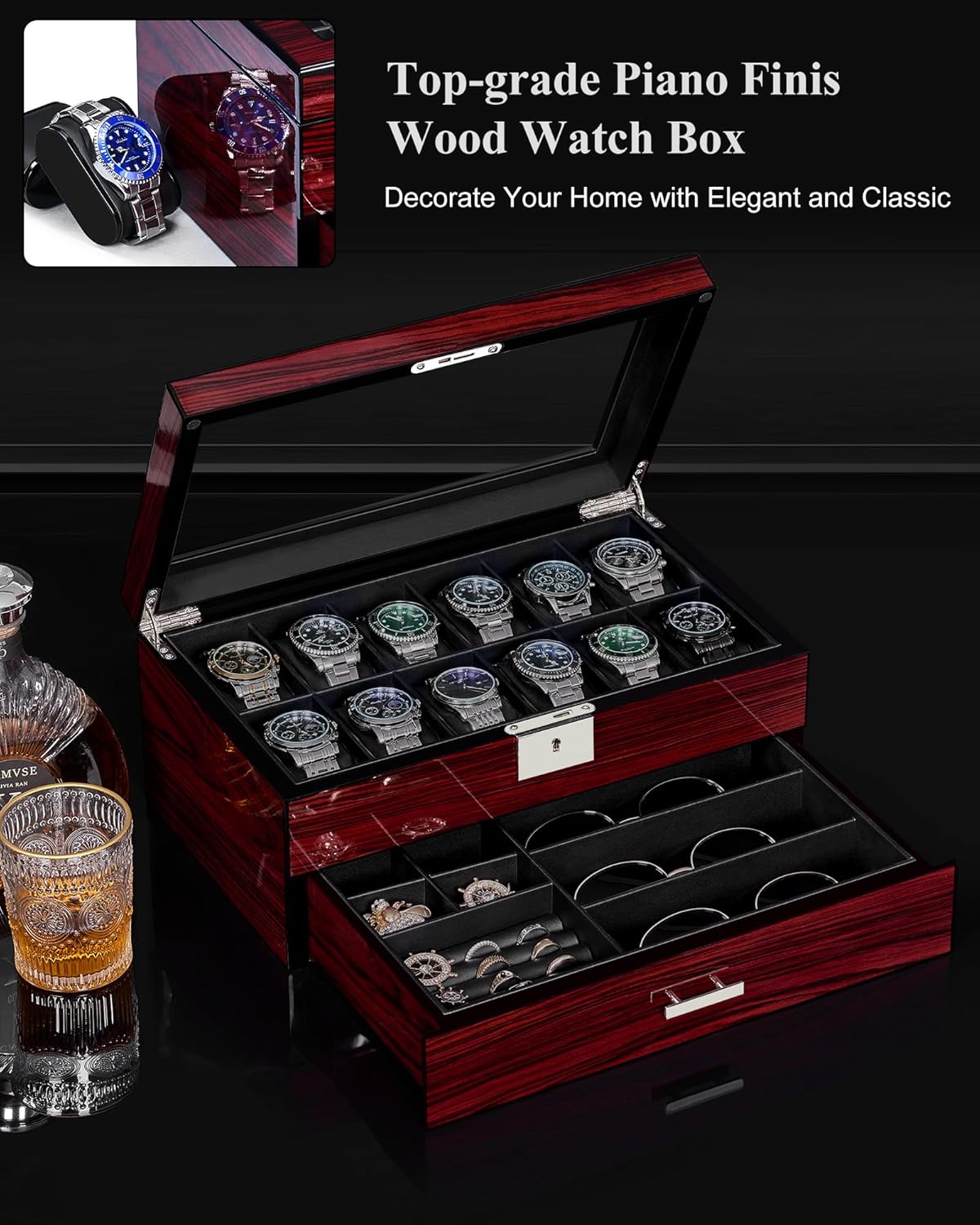 12-Slot Watch Box with Glass L - Watch Display Box บทวิจารณ์และราคา