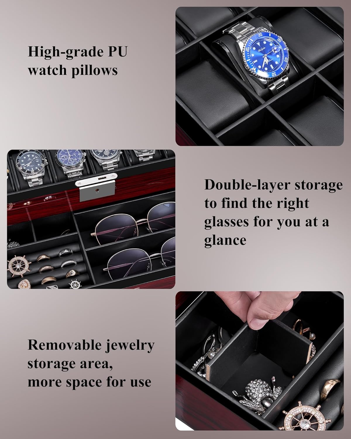 12-Slot Watch Box with Glass L - Watch Display Box บทวิจารณ์และราคา