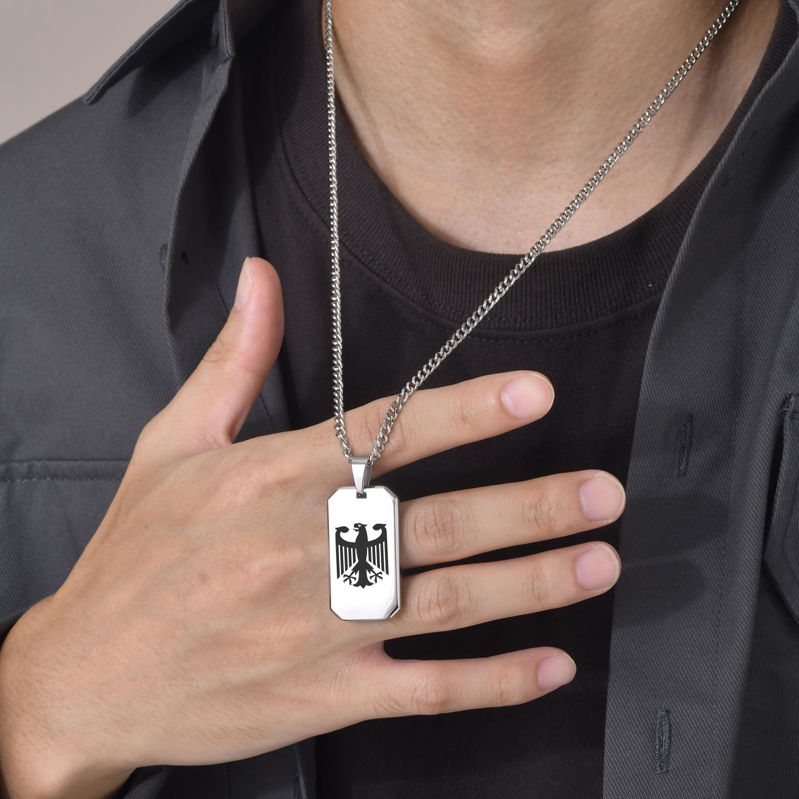 German Eagle Square Neckalces  - Mens Dog Tag Necklace บทวิจารณ์และราคา