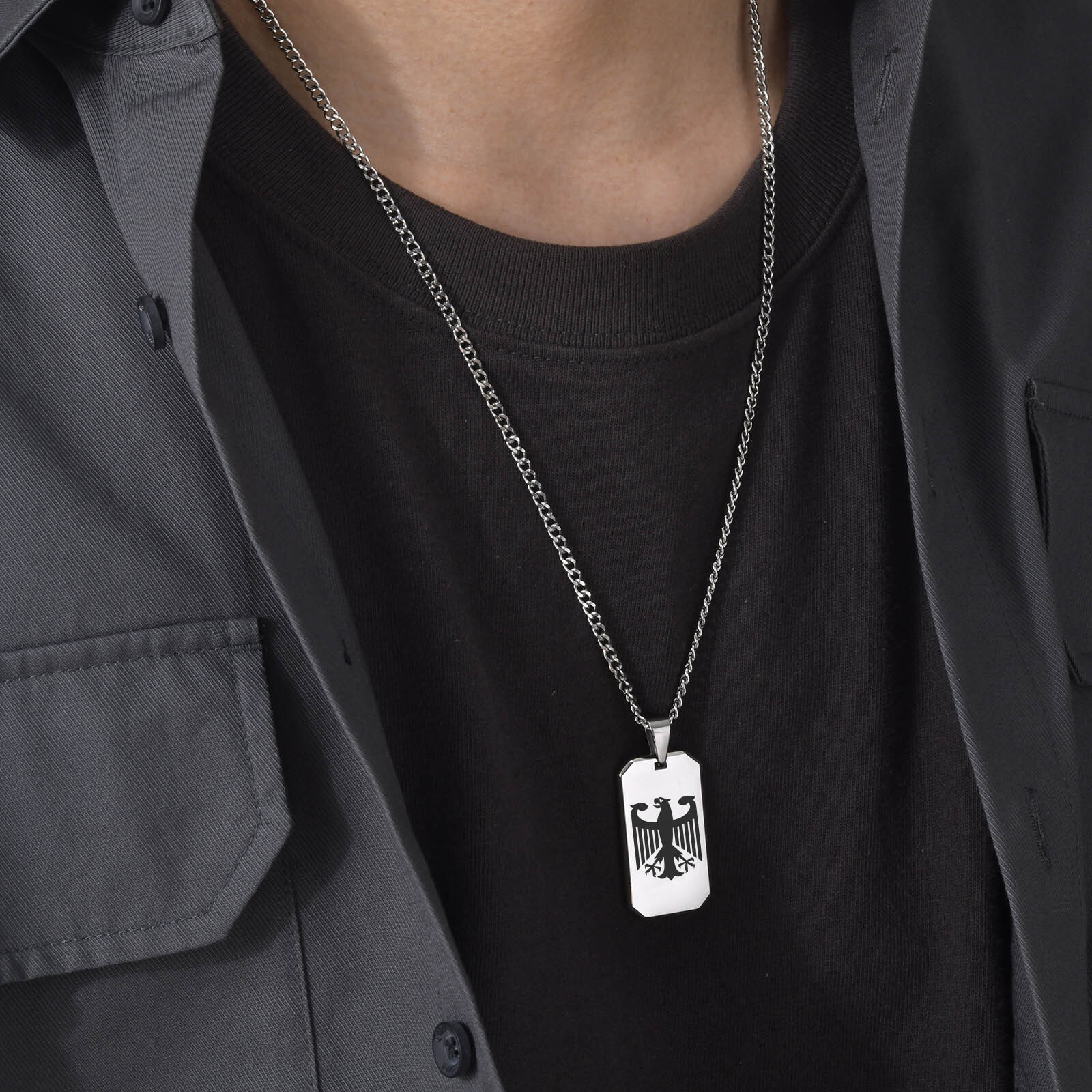 German Eagle Square Neckalces  - Mens Dog Tag Necklace บทวิจารณ์และราคา