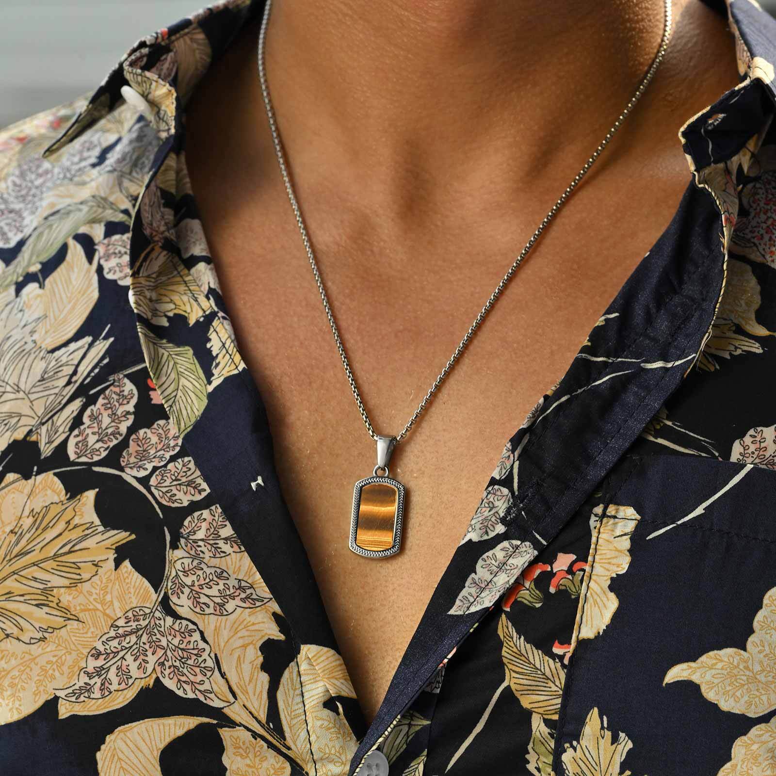 Vnox Stainless Steel Tiger Eye - Mens Dog Tag Necklace บทวิจารณ์และราคา