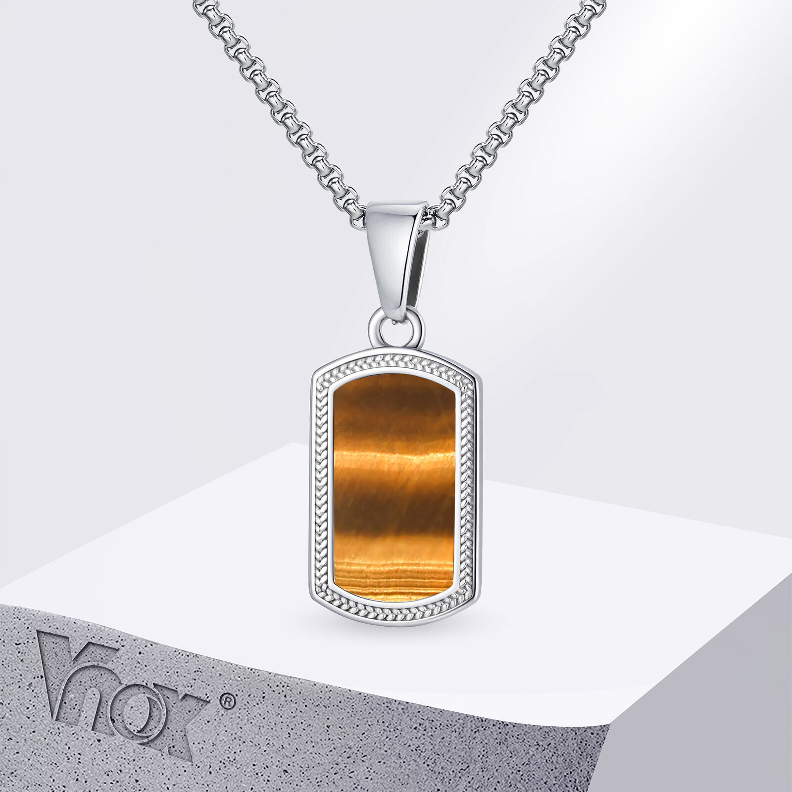 Vnox Stainless Steel Tiger Eye - Mens Dog Tag Necklace บทวิจารณ์และราคา
