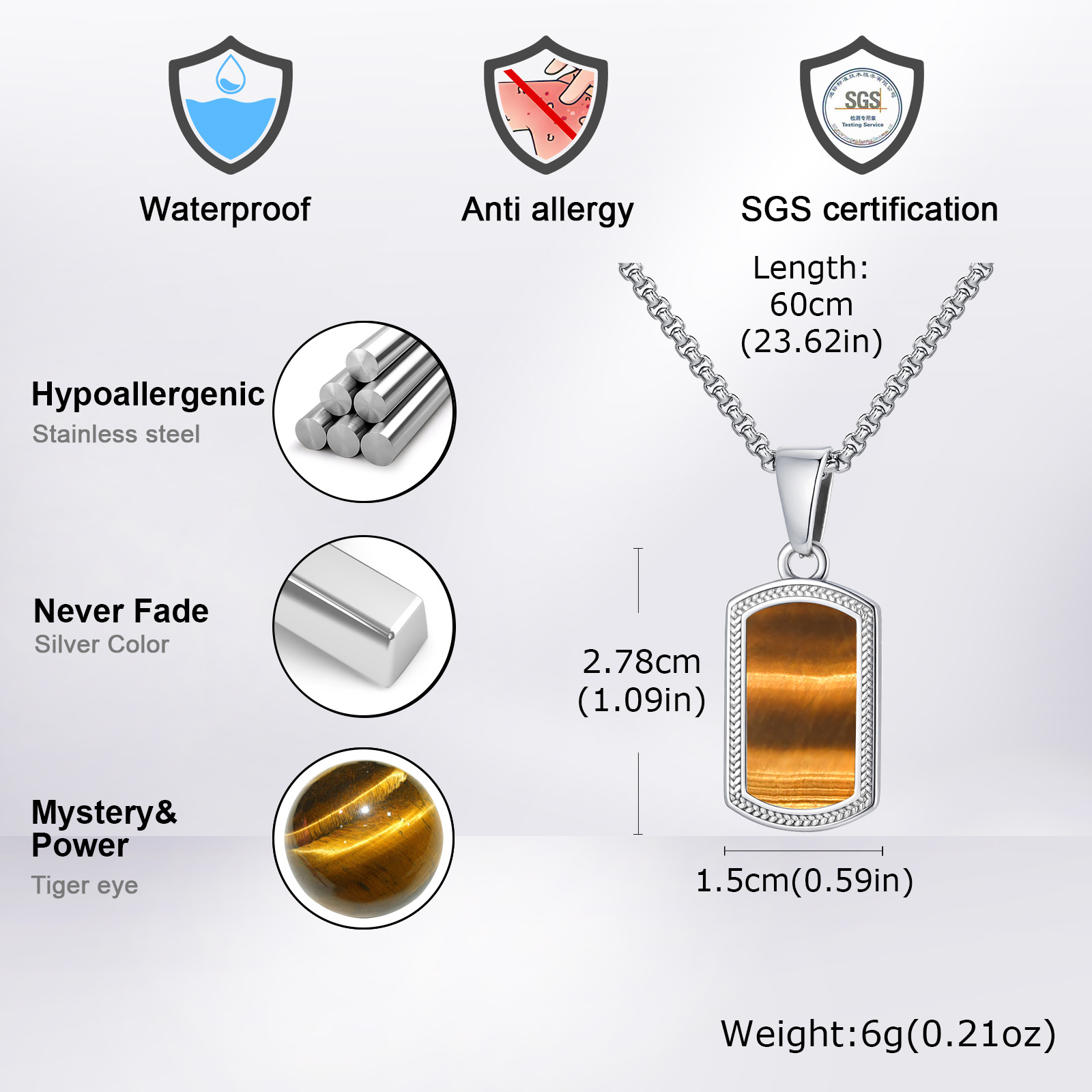 Vnox Stainless Steel Tiger Eye - Mens Dog Tag Necklace บทวิจารณ์และราคา